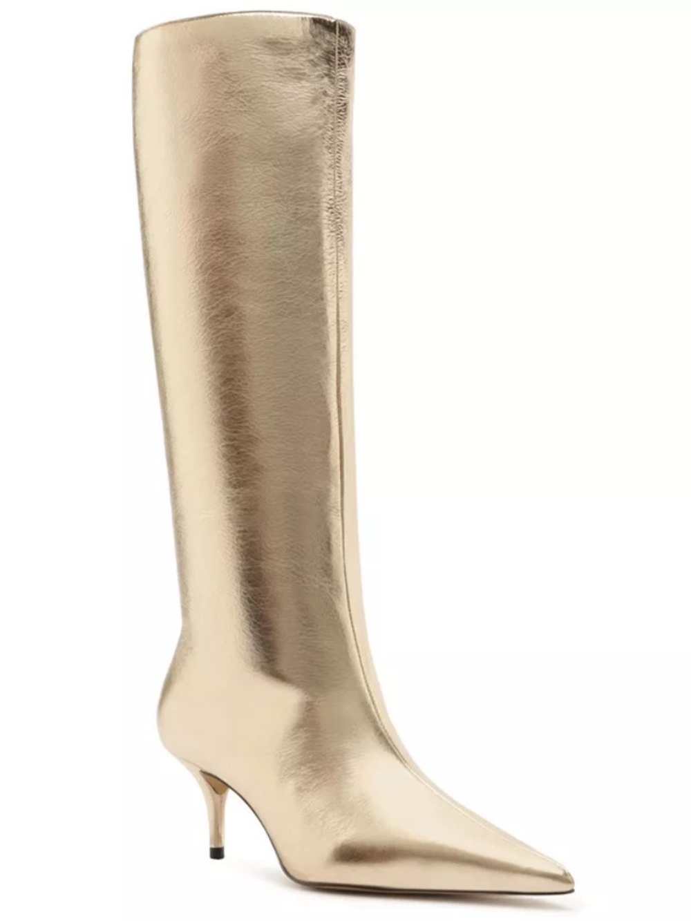 Arezzo Women's Gold Skye Low Stiletto Leather Calf Boots NEW - Picture 8 of 8